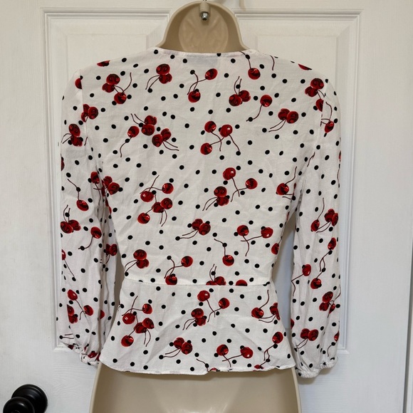 Topshop Cherry Cottagecore Polka Dot Tie-Front Blouse XS (2) - Picture 5 of 7
